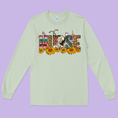 Western Nurse Sunflower Long Sleeve Tee Designed By Fadigitalartstudio