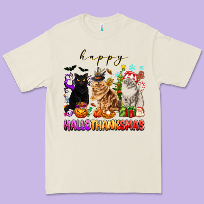 Happy Hallothanksmas Cats Premium Tee Designed By Texasbilliewilder