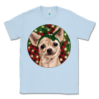 Dusty Blue Christmas Chihuahua With Buffalo Plaid Classic Tee - RanaPortraitStore