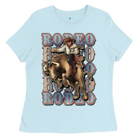 Baby Blue Rodeo Cowboy bull western Ladies Tee - HowdyJamesFarm