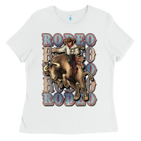 White Rodeo Cowboy bull western Ladies Tee - HowdyJamesFarm