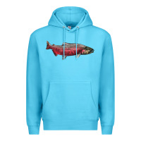 Ocean Blue Chinook Salmon Fish Illustrations Premium Hoodie - LillyAllenDesigns