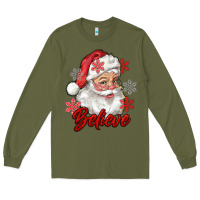 Army Green santa believe Long Sleeve Tee - RanaPortraitStore