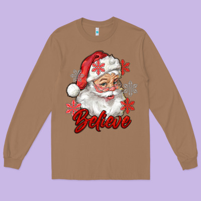 Santa Believe Long Sleeve Tee Designed By Ranaportraitstore