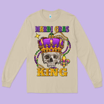 Skull Mardi Gras King Long Sleeve Tee Designed By Fadigitalartstudio