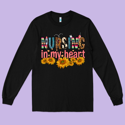 Nursing In My Heart Long Sleeve Tee Designed By Fadigitalartstudio