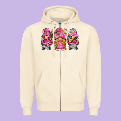 Breast Cancer Gnome Zipper Hoodie Designed By Barkaloodesign