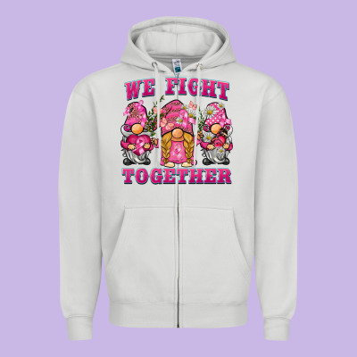 We Fight Together Breast Cancer Gnome Zipper Hoodie Designed By Barkaloodesign