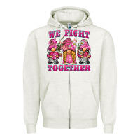 Oatmeal Heather we fight together breast cancer gnome Zipper Hoodie - BarkalooDesign