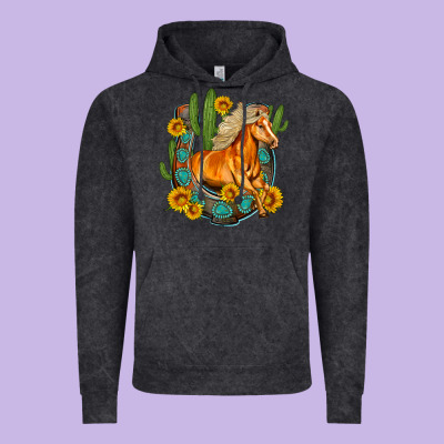 Western Horse Cactus Sunflowers Horseshoe Vintage Hoodie Designed By Oliviacreatesart