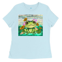 Baby Blue frog with sunflower Ladies Tee - TumblerDesignByShophia