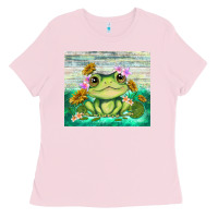 Bubblegum Pink frog with sunflower Ladies Tee - TumblerDesignByShophia