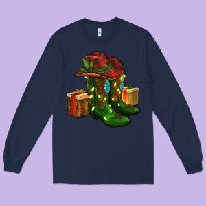Cowboy Hat With Boots Christmas Long Sleeve Tee Designed By Ranaportraitstore