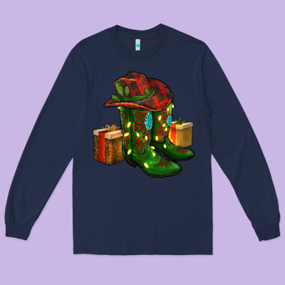Cowboy Hat With Boots Christmas Long Sleeve Tee Designed By Ranaportraitstore