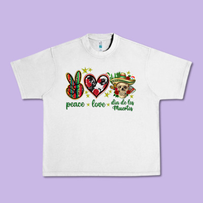 Peace Love Dia De Los Muertos Mexico Urban Heavy Tee Designed By Howdyjamesfarm
