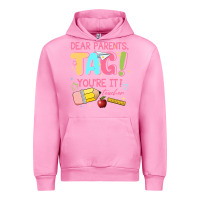 Fuchsia Pink dear parents tag youre it teacher Urban Hoodie - JahusDesignShop