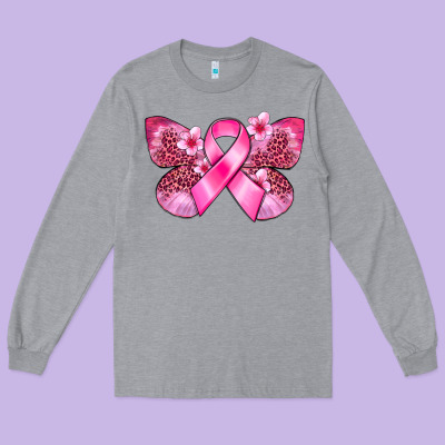 Cancer Butterfly Long Sleeve Tee Designed By Fadigitalartstudio