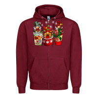 Burgundy Christmas coffee gnome Zipper Hoodie - BarkalooDesign