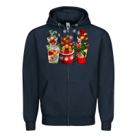Navy Christmas coffee gnome Zipper Hoodie - BarkalooDesign