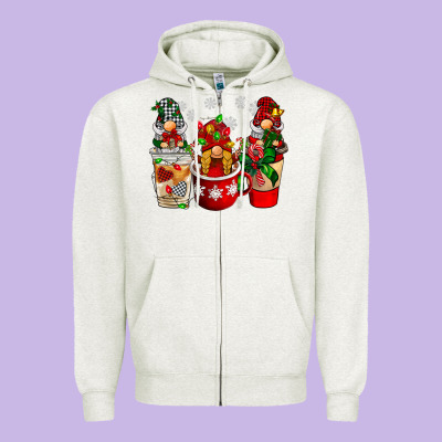 Christmas Coffee Gnome Zipper Hoodie Designed By Barkaloodesign