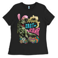 Black Happy Easter Day T-Rex Ladies Tee - HowdyJamesFarm