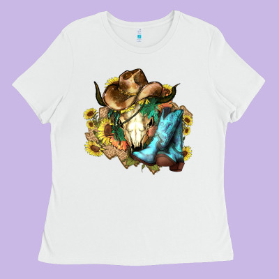 Cow Skull Cowboy Boots Hats Sunflowers Ladies Tee Designed By Howdyjamesfarm