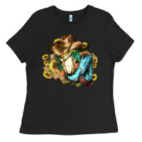Black Cow skull Cowboy boots hats sunflowers Ladies Tee - HowdyJamesFarm