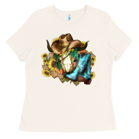 Cow Skull Cowboy Boots Hats Sunflowers Ladies Tee | Teevron