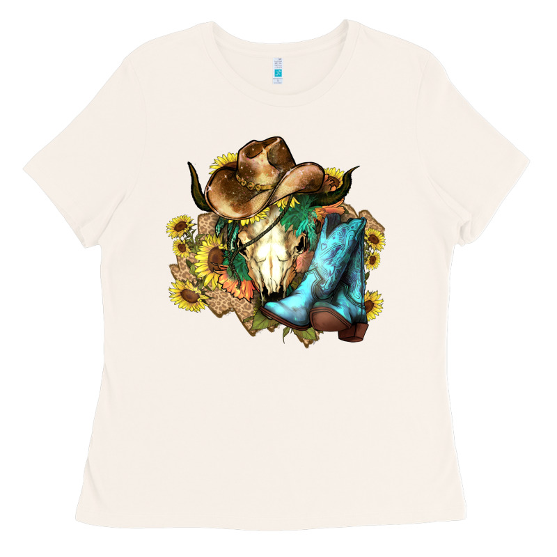 Cow Skull Cowboy Boots Hats Sunflowers Ladies Tee by HowdyJamesFarm | Teevron