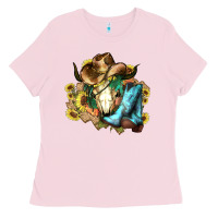 Bubblegum Pink Cow skull Cowboy boots hats sunflowers Ladies Tee - HowdyJamesFarm