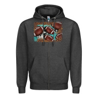 Charcoal Heather American football leopard cowhide turquoise  leather background Zipper Hoodie - BarkalooDesign