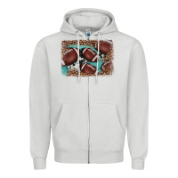 Dove Grey American football leopard cowhide turquoise  leather background Zipper Hoodie - BarkalooDesign
