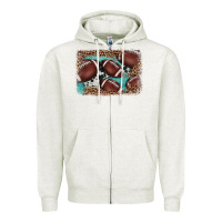 Oatmeal Heather American football leopard cowhide turquoise  leather background Zipper Hoodie - BarkalooDesign