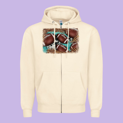 American Football Leopard Cowhide Turquoise  Leather Background Zipper Hoodie Designed By Barkaloodesign