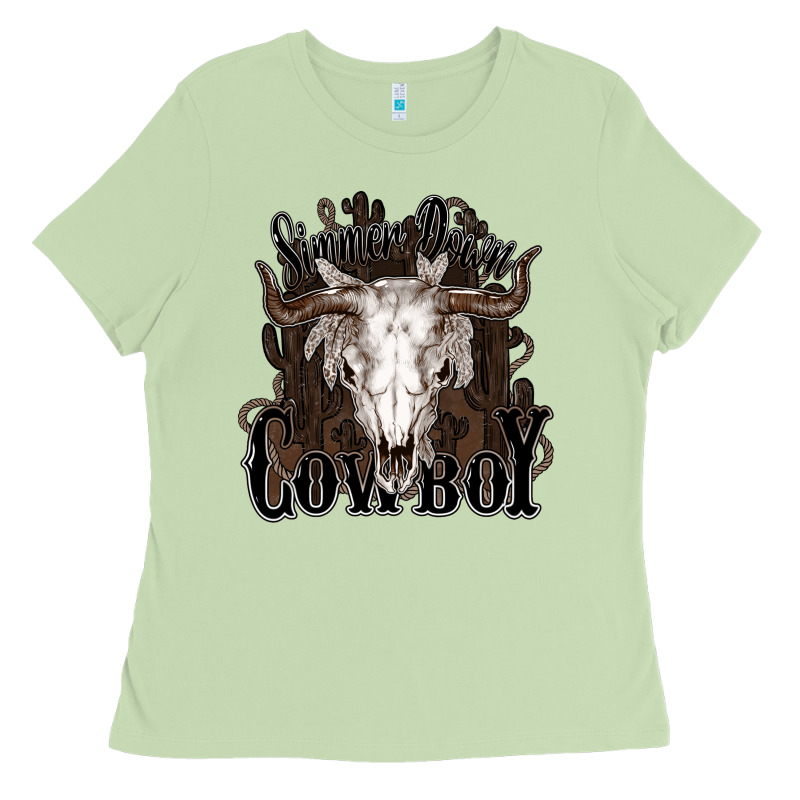 Simmer Down Cowboy Ladies Tee by HowdyJamesFarm | Teevron
