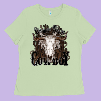 Simmer Down Cowboy Ladies Tee Designed By Howdyjamesfarm