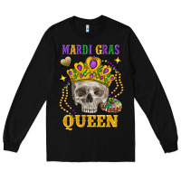 Black Skull Mardi Gras queen Long Sleeve Tee - FaDigitalArtStudio