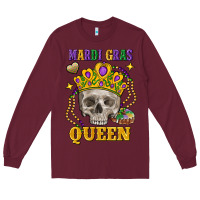 Burgundy Skull Mardi Gras queen Long Sleeve Tee - FaDigitalArtStudio