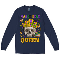 Navy Skull Mardi Gras queen Long Sleeve Tee - FaDigitalArtStudio
