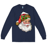 Navy santa with snow Long Sleeve Tee - RanaPortraitStore