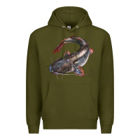 Army Green Catfish Illustrations Premium Hoodie - LillyAllenDesigns