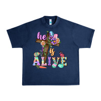 Navy He is alive Easter Day Urban Heavy Tee - CowGirlArtShop