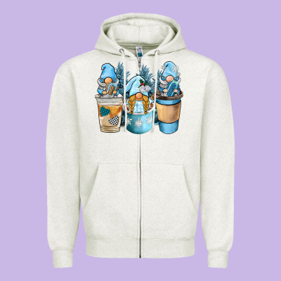 Winter Coffee Gnome Zipper Hoodie Designed By Barkaloodesign