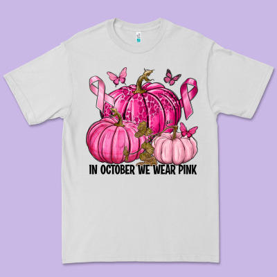 In October We Wear Pink With Pumpkin Premium Tee Designed By Texasbilliewilder