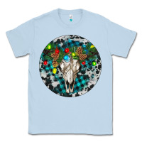 Dusty Blue Bull Skull Christmas Classic Tee - RanaPortraitStore