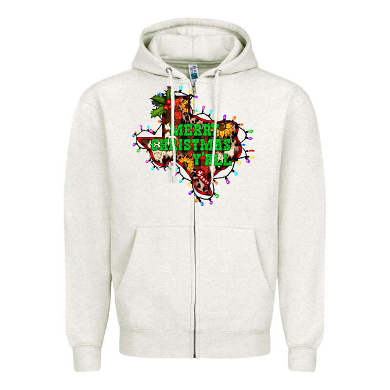 Merry Christmas Y'all Texas Map Zipper Hoodie by BarkalooDesign | Teevron