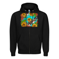 Black western sunflowers turquoise cowhide  tooled leather Zipper Hoodie - BarkalooDesign