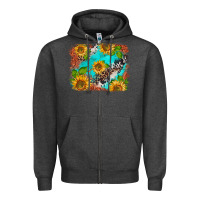 Charcoal Heather western sunflowers turquoise cowhide  tooled leather Zipper Hoodie - BarkalooDesign