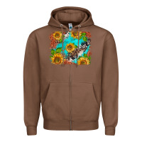 Chestnut western sunflowers turquoise cowhide  tooled leather Zipper Hoodie - BarkalooDesign
