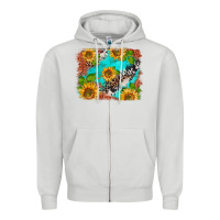Dove Grey western sunflowers turquoise cowhide  tooled leather Zipper Hoodie - BarkalooDesign